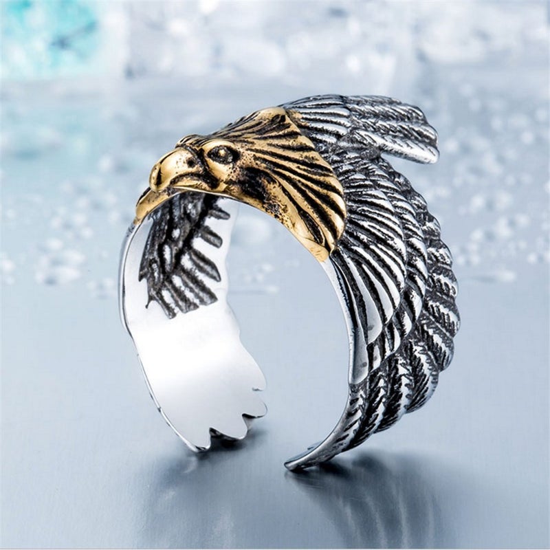 SINLEO Men's Stainless Steel Hawk Eagle Ring Skyhawk Sculpture Biker Band Silver Gold Size 11 - Image 3
